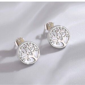 MEGACHIC Tree of Life Sterling Silver Mother of Pearl Stud Earrings